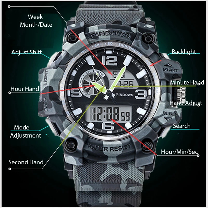 Fashion Women Digital Watch Camouflage Waterproof Military Ladies Led Hand Clock Backlight Elegant Electronic Wristwatches Girl
