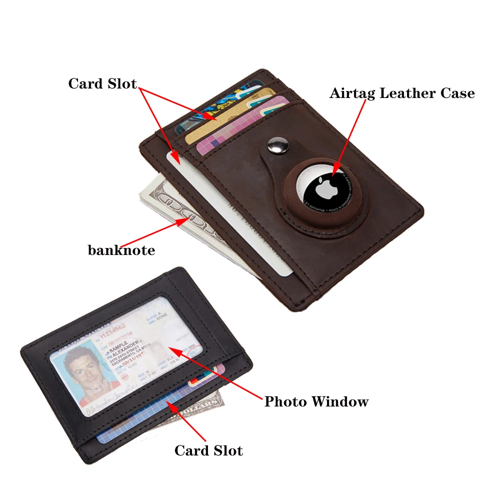 

2023 New Airtags Wallet Tracker Card Holder Rfid Anti-lost Bank Credit Cards Case Genuine Leather Coin Purse Air Tag Mini Wallet