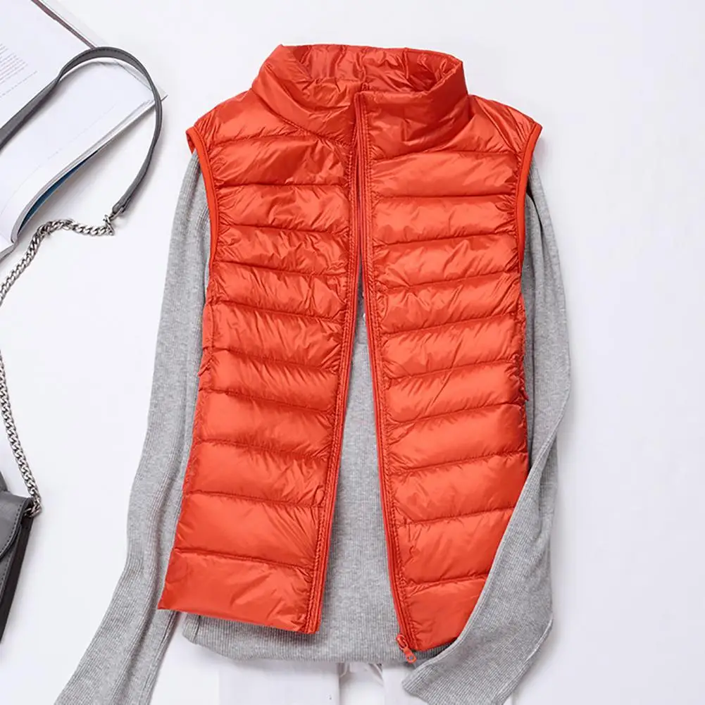 Popular Ladies Down Waistcoat Zipper Lightweight Coldproof Slim Fit Waistcoat  Thin Women Down Vest for Daily Wear
