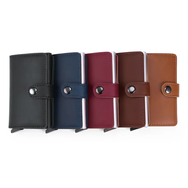 Men's Card Holder for Women Vintage Leather PU Metal Business Card Case RFID Blocking ID Bank Credit Card Cover Mini Wallet 2