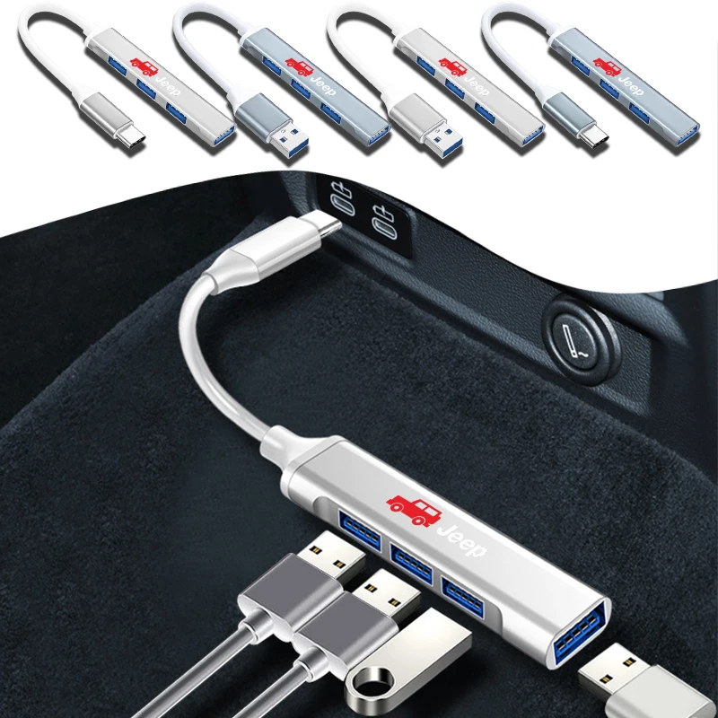 

Car Hub Adapter USB 2.0 4/Type-C Port Laptop Receiver Splitter For Jeep Wrangler Grand Cherokee Compass Renegade Tyre Stem Caps