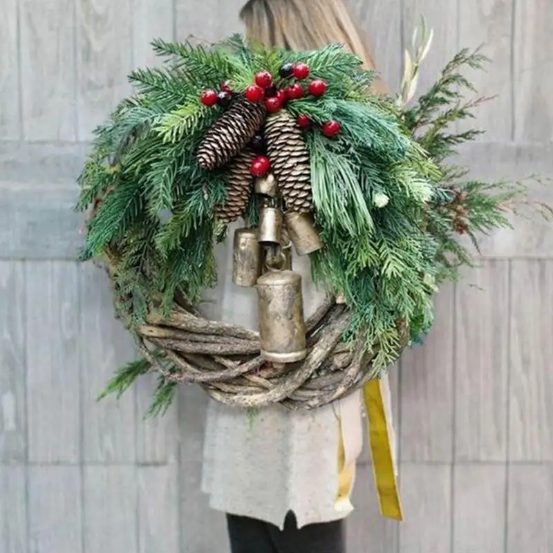 

Hot Sale Farmhouse Christmas Wreath Boho Wreath Holiday Wreath Rustic Christmas Wreath Rattan Pine Cone Garland New Year Gift B
