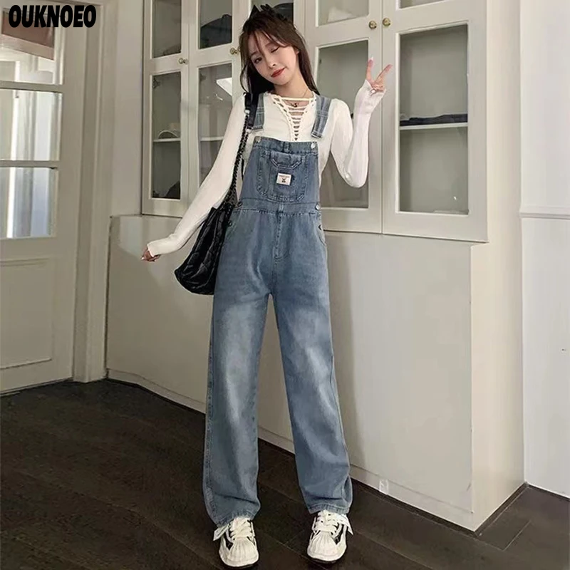 

Summer Women Denim Jumpsuit Blue Straight Wide Leg Jumpsuits 2023 Korean Streetwear Loose Spring Black Women Thin Denim Overalls
