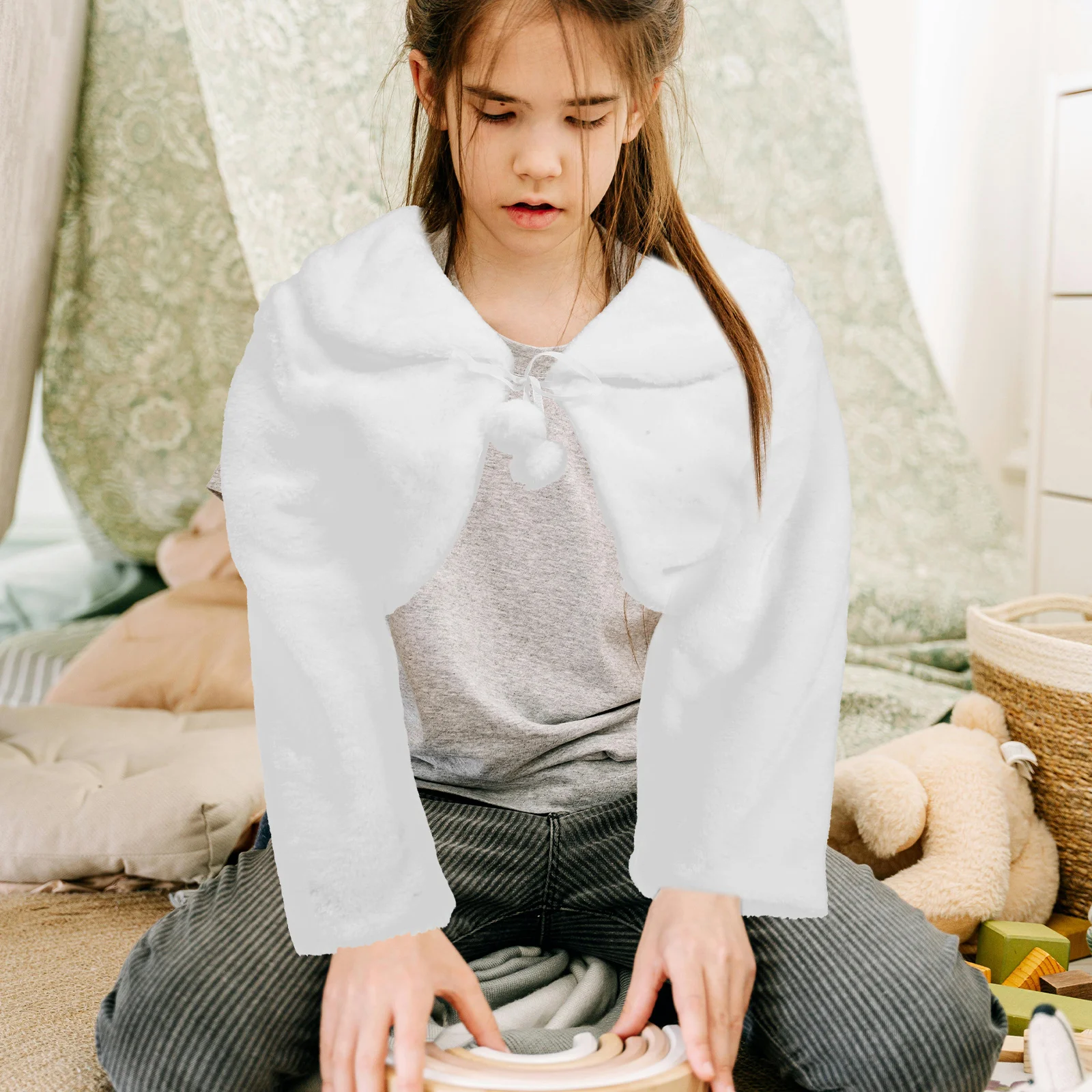 Осенне-зимнее белое платье на одно плечо для девочек болеро с цветочным принтом