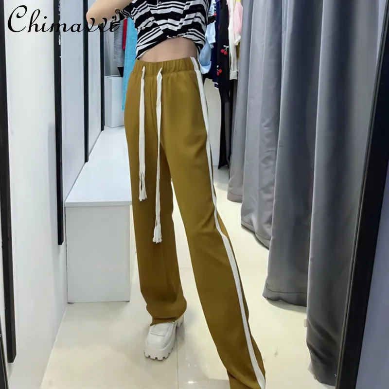 

Drawstring Wide-Leg Pants for Women 2022 Summer New Fashion High Waist Drooping Design Thin Casual Sports Straight Pants