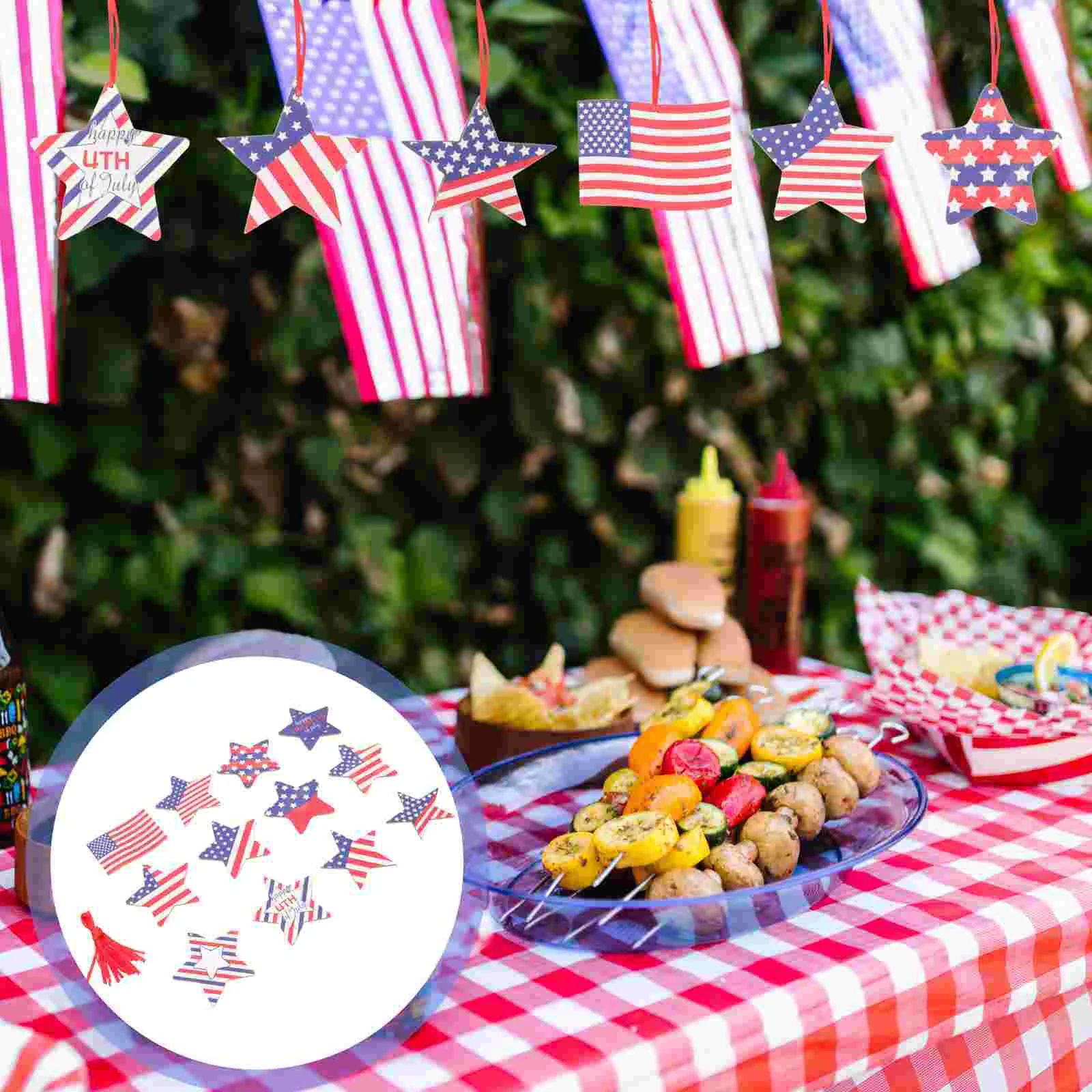 

24Pcs Independence Day Hanging Decors Wooden Craft Pendants Festival Decors