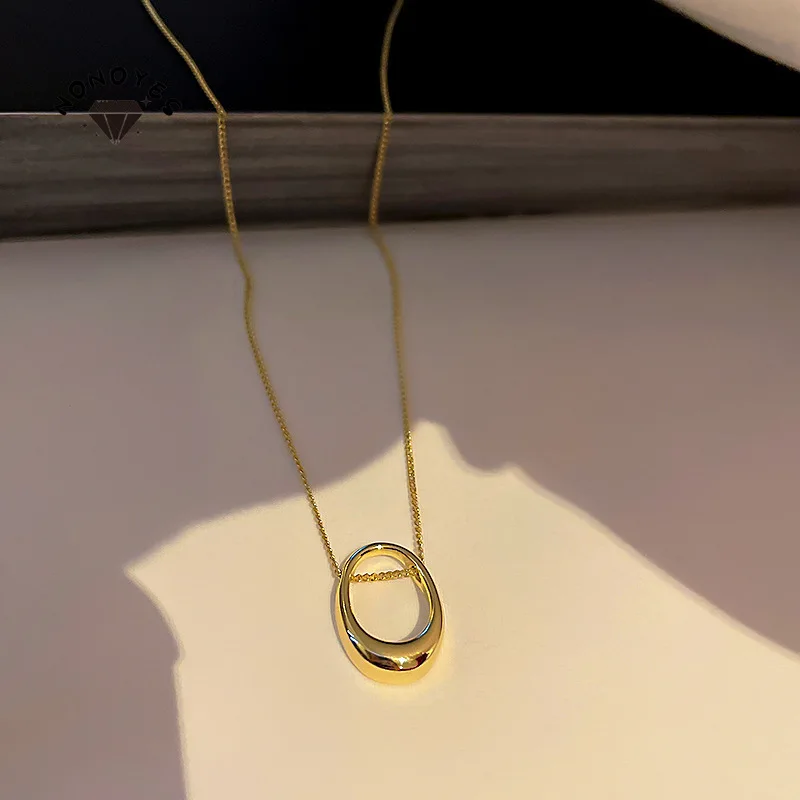 

Nonoyes Fashion Woman Necklace Simple Temperament Oval Clavicle Pendant Girl Women Popular Jewelry Party Gift Wholesale