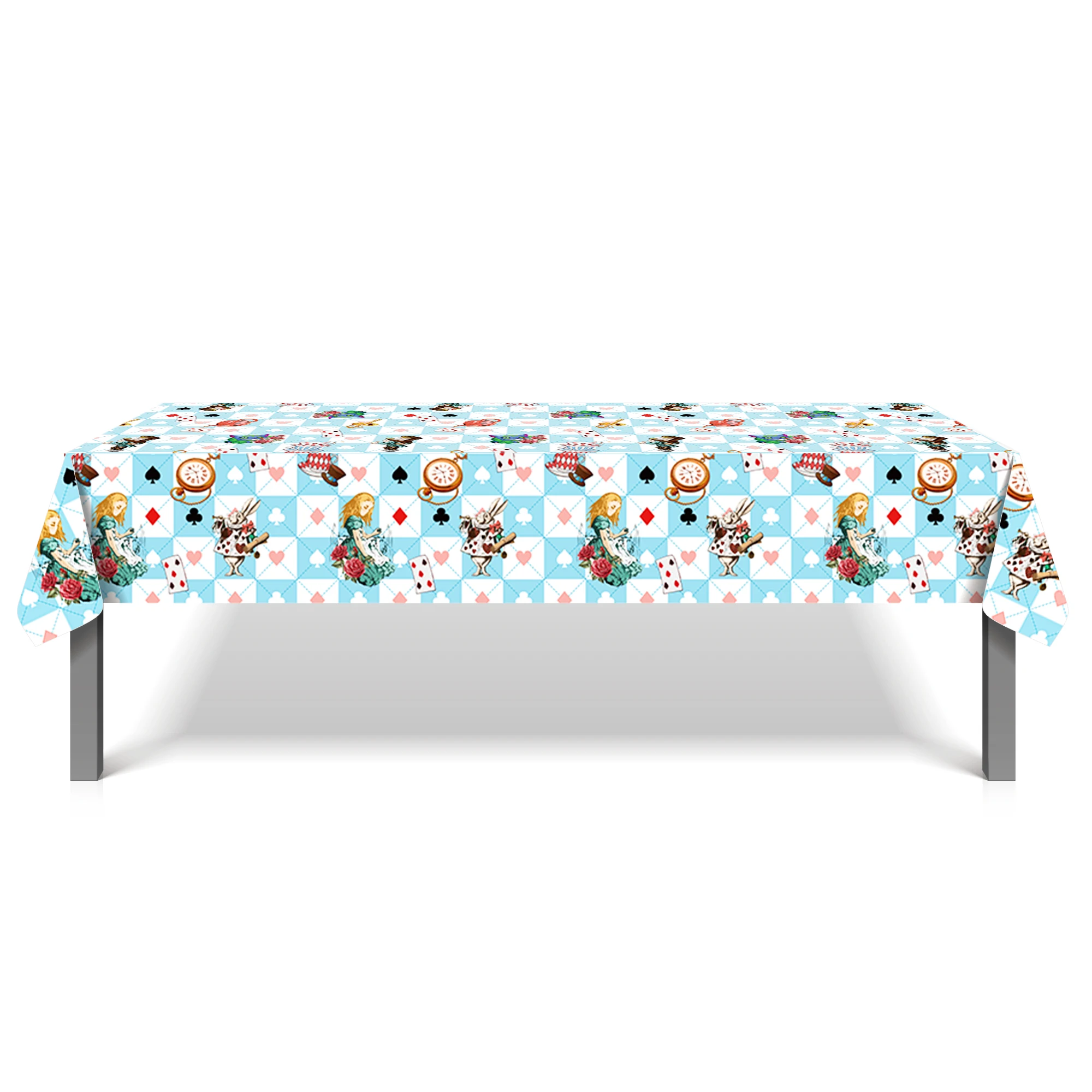 

130*220cm Cartoon Figure Alice Rabbit Tea Poker Birthday Baby Shower Party Table Cover Disposable Tablecloths Camping Supplies