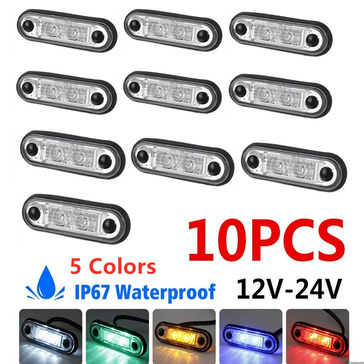 

10Pcs 12V 24V LED Side Marker Lights Clearance Rear Tail Brake Indicator Signal Lamps Truck Trailer Tractor Van Bus Waterproof