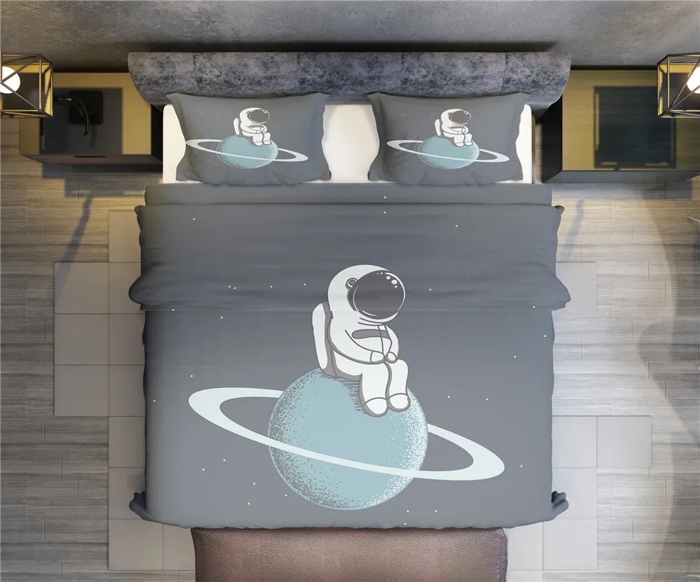 

Комплект постельного белья с принтом Галактики, космоса, планеты, симпатичный астронавт, полиэстер, пододеяльник 90x150, Детский двойной размер