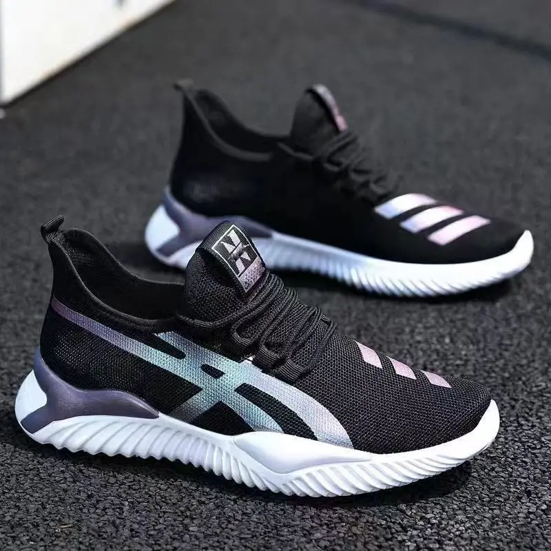 

Male Lightweight Knitting Breathable Shoes tenis masculino Summer Mens Mesh Lace Up Running Shoes Outdoor Flats Sneaker Shoes