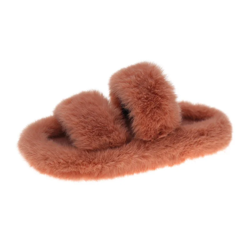2022 Winter Keep Warm Women Fur Furry Slippers for Home Fluffy Soft Indoor Slides Thick Flats Heel Non Slip Indoor House Shoes