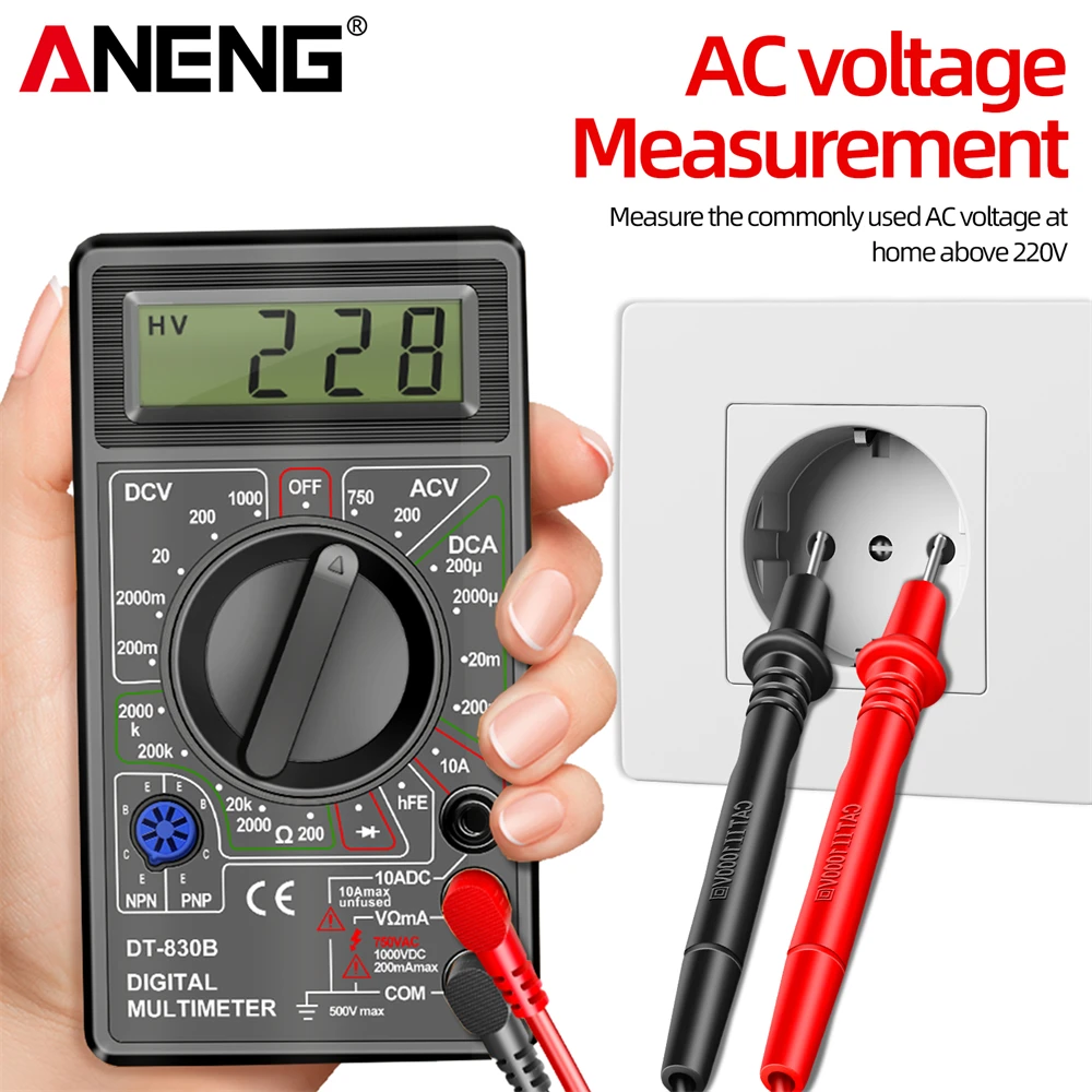 Фото Мультиметр ANENG Pro Kit DT830B+BT167 с тестером батарей, 1999 показаний, тест HFE/диодов, проверка батарей AA/AAA/9V, инструменты для дома и DIY №2
