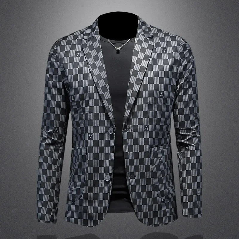 

Мужской Блейзер в клетку, с принтом, 5XL