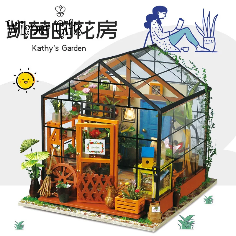 

Robotime Rolife DIY Wooden Miniature Dollhouse Greenhouse Handmade Doll House Kitchen With Furniture Toys For Children Lady Gift
