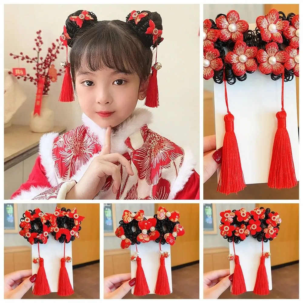 

Tassel Bow Wig Braid Hair Rope Flower Cloth Ancient Style Scrunchines Ancient Headwear Ponytail Holder Children Hanfu Hair Ring