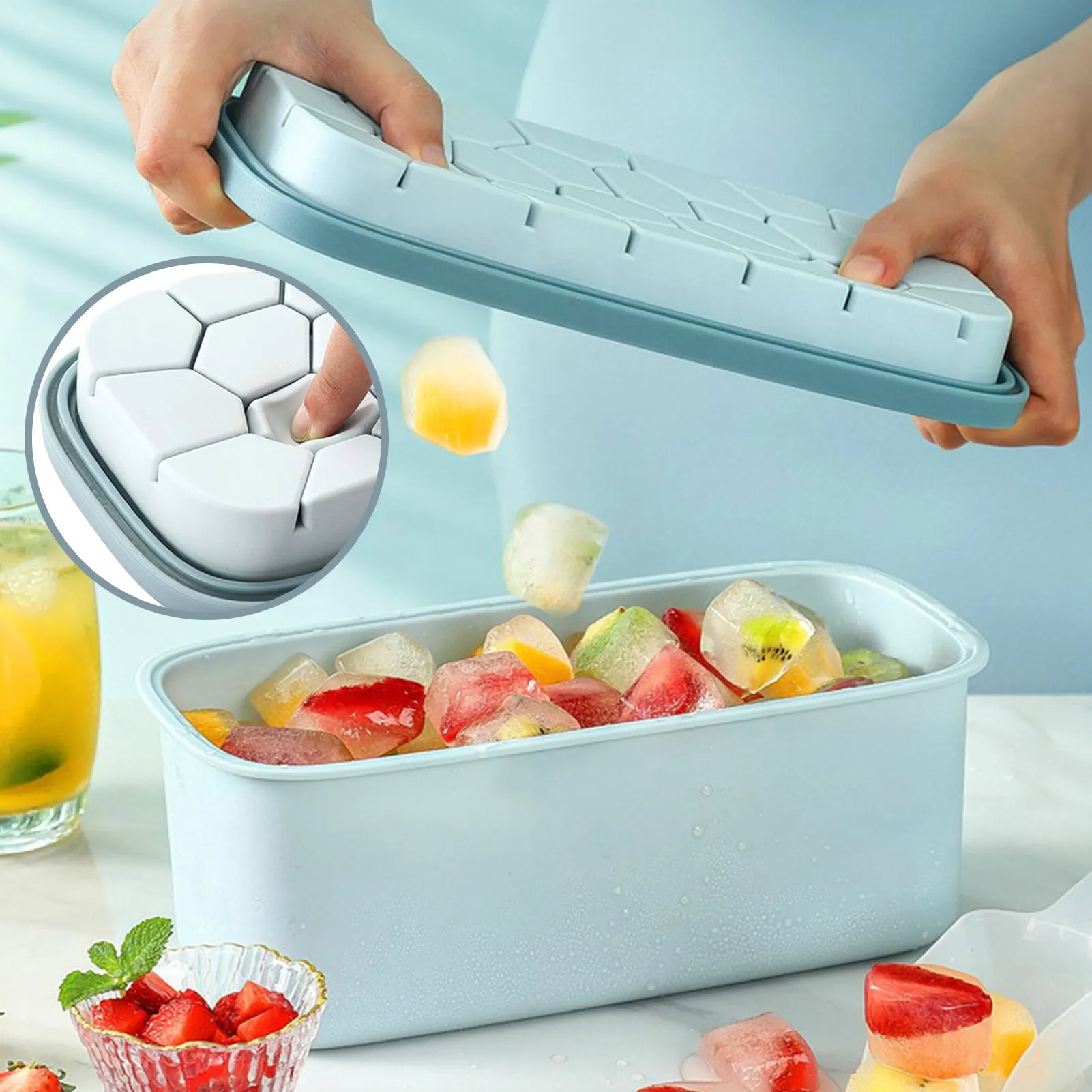 

Ice Cube Tray Mold Ice Cube Bin Scoop Trays Durable Ice Cube Bin With Removable Lid Easy To Use Large Capacity Ice Box Container