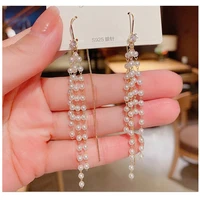 2022 new korean temperament fashion rice bead chain pearl long tassel ear line simple personality earrings female party jewelry