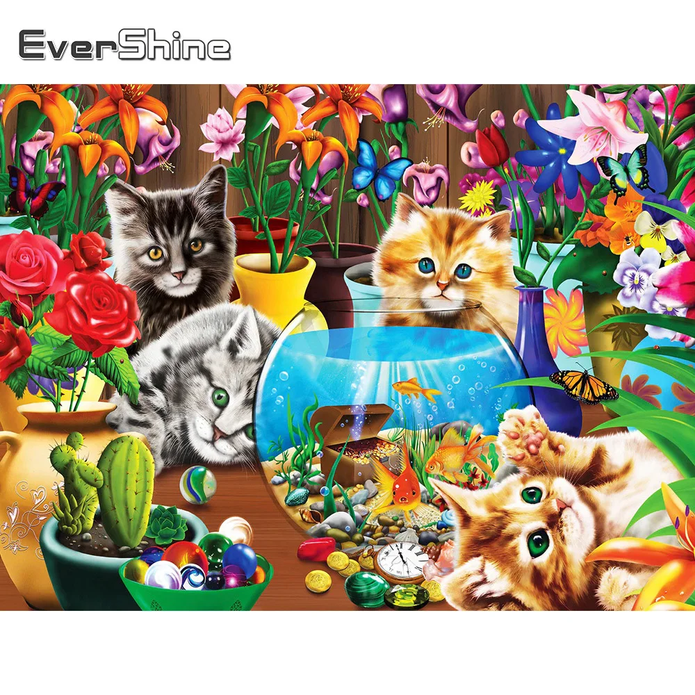 EverShine полная площадь алмазная вышивка кошка картина из страз мозаика животные