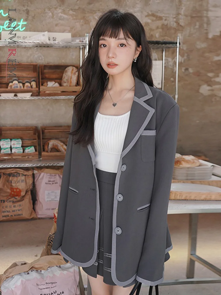 

LANMREM Korean 2 Pieces Set For Women Spliced Striped Single Breasted Blazer Coat High Waist Mini Skirts 2023 Autumn 2YA4011