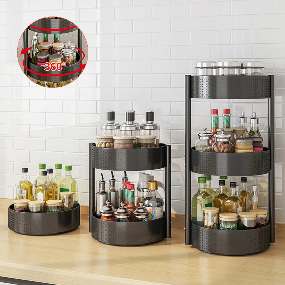 

Lazy Susans Organizer 2 Tier Metal Steel, Turntable Height Adjustable, SAYZH Rotating Spice Racks for Pantry Cabinet