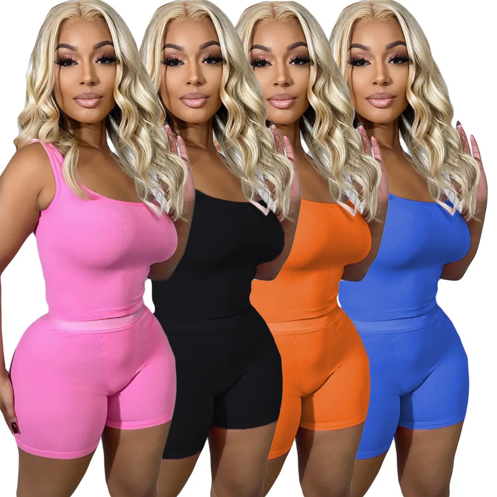 

Комплект из двух предметов: шорты и штаны, спортивный костюм, Модный Эластичный укороченный топ и жилет, повседневная одежда Y2k, комплект из 2...