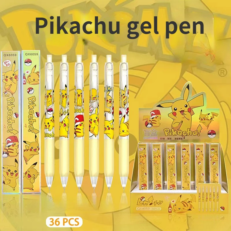 

Pokemon Cartoon Pikachu Neutral Pen High-value Anime Push-type Water Student Stationery 0.5mm Signature Children's Gift