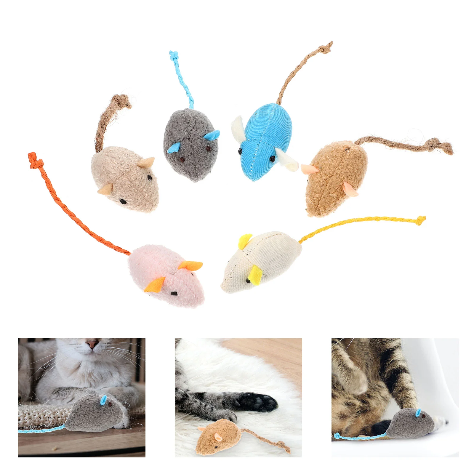 

6pcs Cat Chewing Toys Cartoon Animals Shaped Toys Pet Plush Chewing Toys