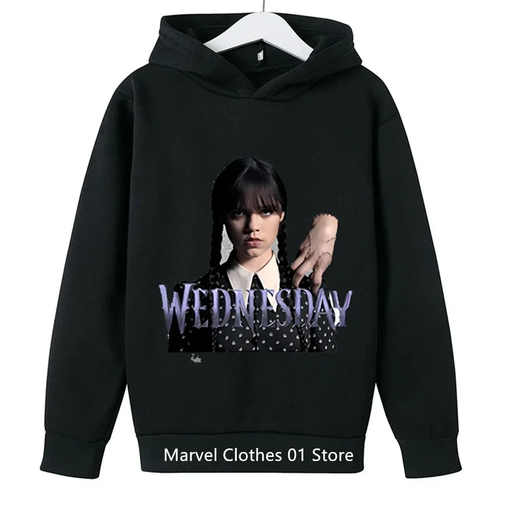 2024 Kids Wednesday Addams Family Clothes Children Hoodies Long Sleeve Autumn Toddler Boys Girls Cute Sweatshirts