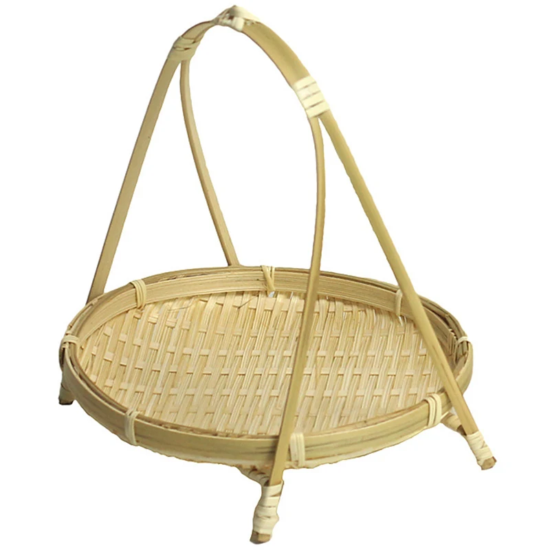 

Bamboo Weaving Straw Baskets Tier Rack Wicker Fruit Bread Food Storage Kitchen Decorate Round Plate Stand Container