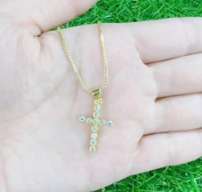 

Ожерелье с подвеской-крестом 1 шт., золотистый кубический цирконий, украшенный кубическим цирконием, украшение, ожерелье fsg4