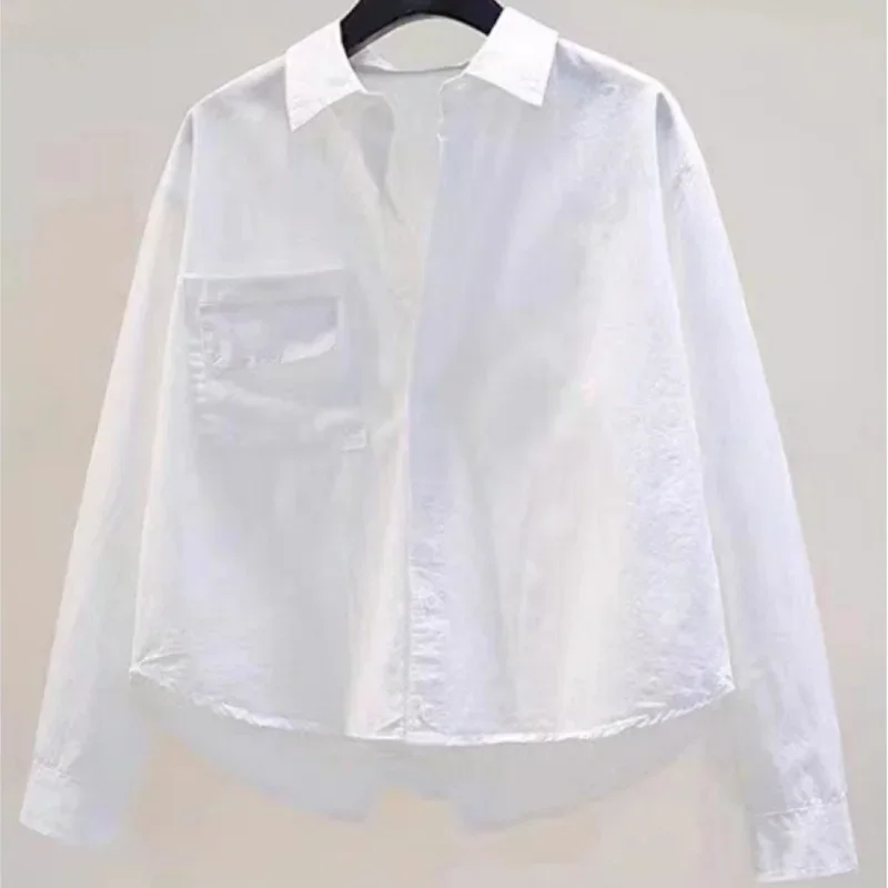 Женская Свободная блузка с длинным рукавом Повседневная рубашка разрезом модель