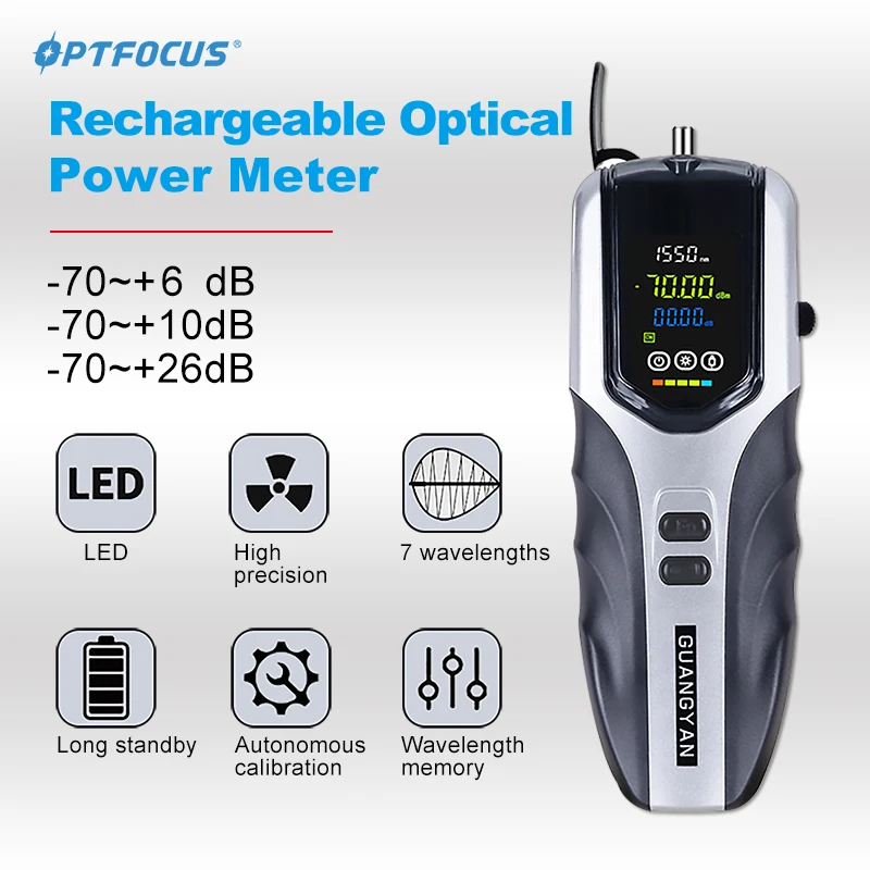 OPTFOCUS Optical Power Meter High Precision Fiber Optic Cable Tester -70 to +26dB OPM FC ST SC Connector Free Shipping