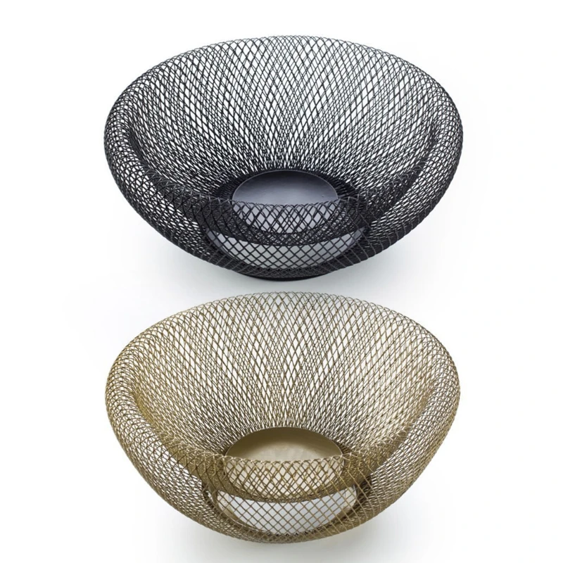 

Bread Dishes Vegetable Iron Multipurpose Hand-woven Fruit Basket Elegant Food Round Storage Hollow Picnic Tray Wire Drying