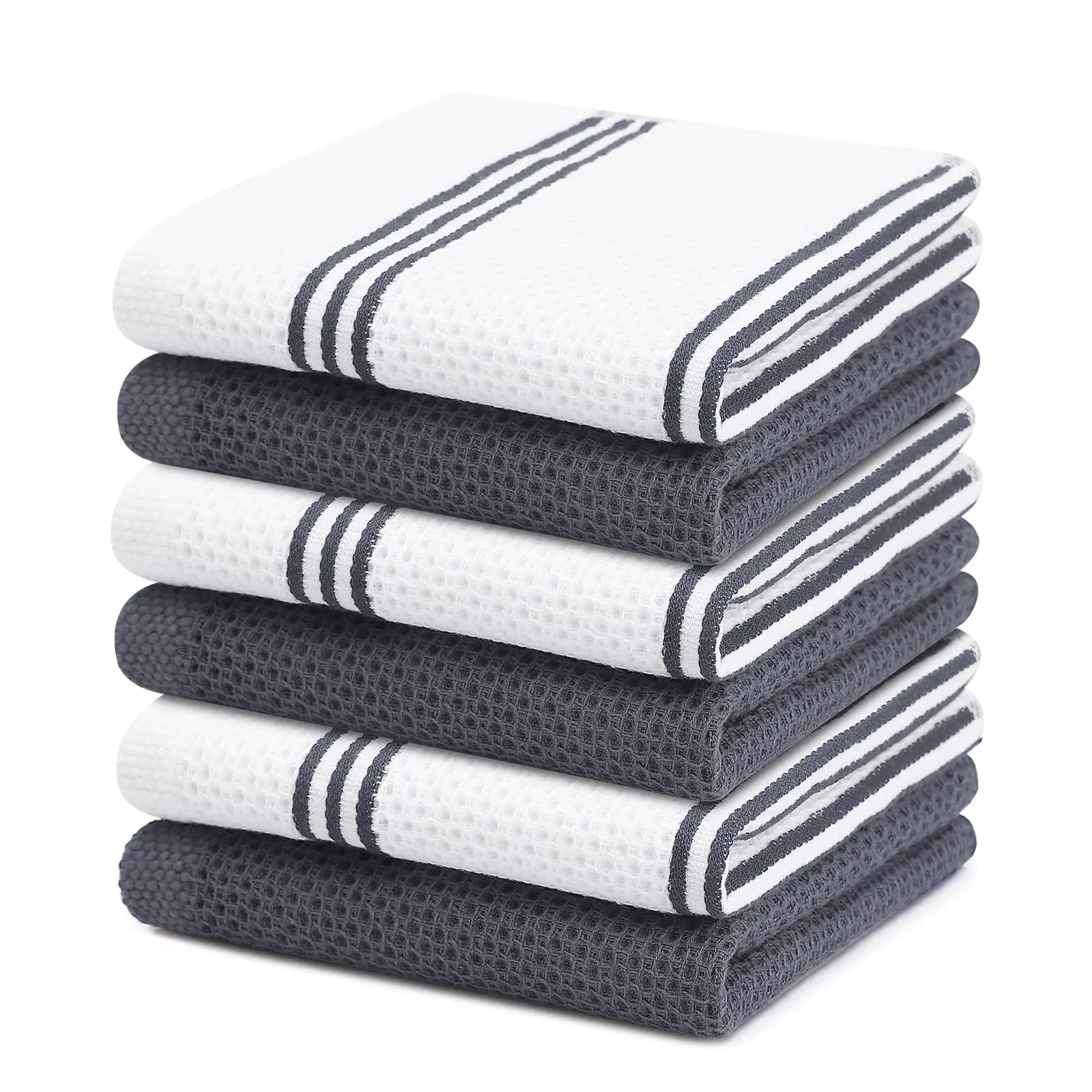 

Homaxy 4/6pcs Cotton Towel For Kitchen Waffle Weave Stripe Kitchen Towel Absorbent Dishcloth Soft Drying Home Cleaning Cloths