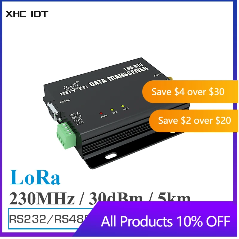 

230MHz LoRa Modbus Transceiver and Receiver 30dBm RS232 RS485 E90-DTU(230SL30) XHCIOT LBT RSSI Wireless RF Transceiver