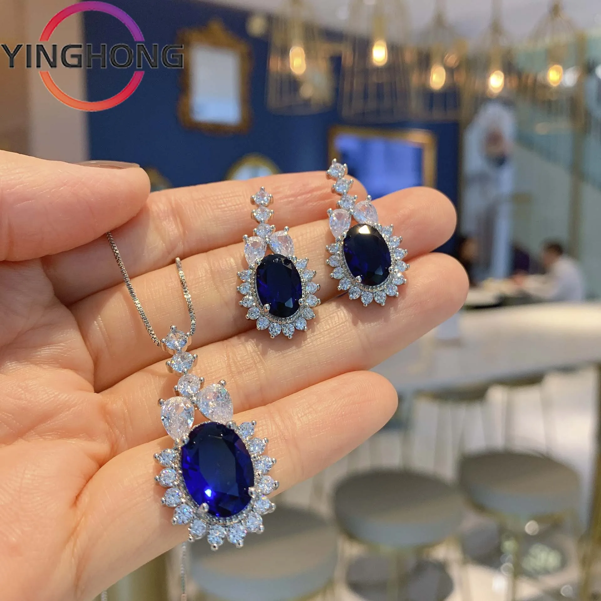 

QueXiang 2023 New S925 Sterling Silver Tanzanian Sapphire Jewelry Set Women's Jewelry Charm Fashion Luxury Gift