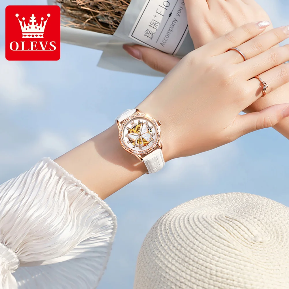 OLEVS Waterproof Full-automatic Luxury Women Wristwatches Automatic Mechanical Fashion Ceramic Strap Watches for Women enlarge