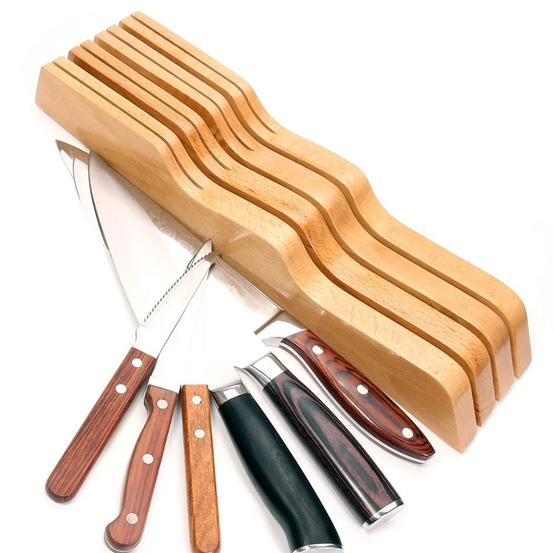 

In-Drawer Wood Knife Block, Home & Chef Knife Organizer and Holder, 7 Slot