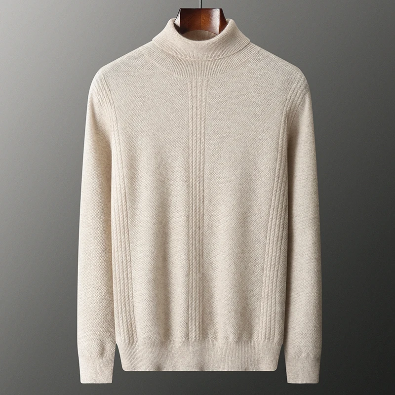 Winter Autumn Men Sweaters 100% GOAT CASHMERE Knitted Pullover Thick Turtleneck Full Sleeve Jumpers Solid Color Male Clothes