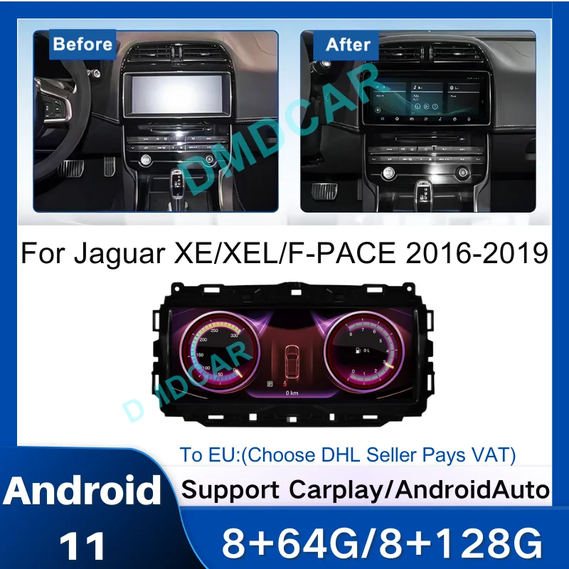 

For Jaguar XE XEL F-PACE 2016 2017 2018 2019 Carplay 8G+128GB Car DVD Multimedia Player Android 11