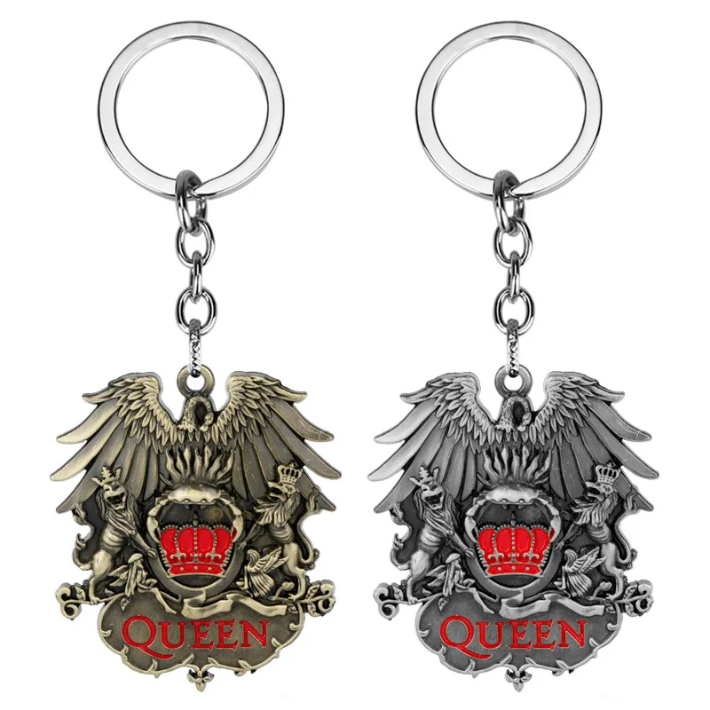 

Queen Rock Band Keychain Antique Bronze&silver Color Musician Queen Band Logo Pendant Keyrings Women Men Key Chains Holder Gifts