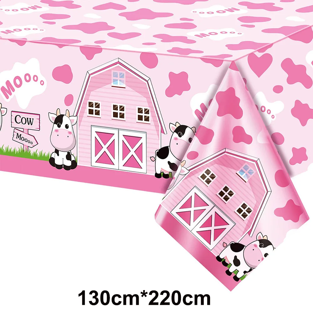 Cow Print Plastic Tablecloth Cow Rectangle Tablecloth Farm Animal Themed Birthday Baby Shower Pink Party