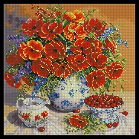

Still Life Fruit Poppies Sewing Kit 18CT 16CT 14CT Unprinted Cross Stitch Kits Embroidery Art DIY Handmade Needlework Home Decor