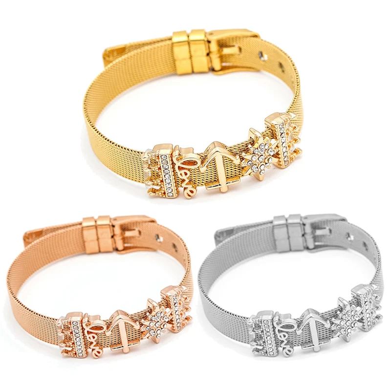 

Hot Sale Brand Stainless Steel Charm Bracelet With Shinning Crown Beads DIY Mesh Bracelet For Women Jewelry Gift