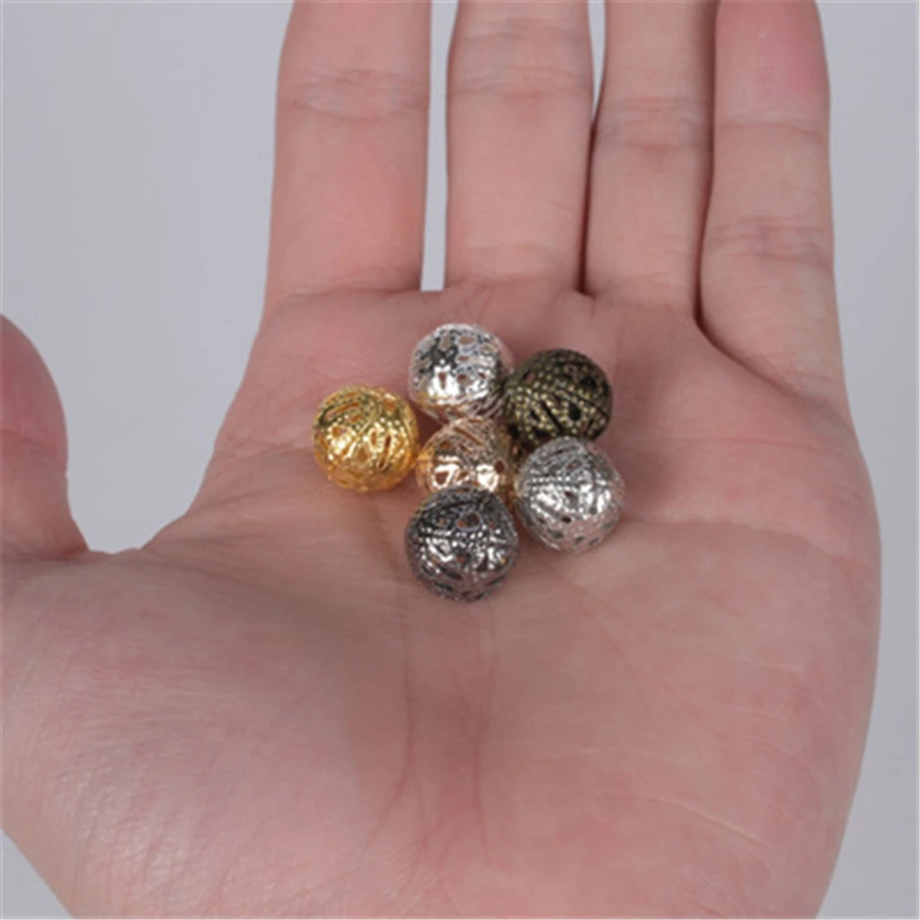 

10-200Pcs/Lot 4 - 20mm Round Spacer Beads Earrings Filigree Metal Charms Hollow Ball Beads For Jewelry Making