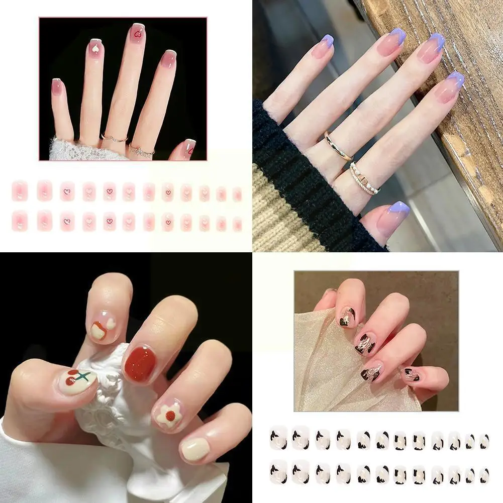 

24 шт./коркор. нежные Простые короткие ногти с эффектом пламени носимые накладные ногти покрытие ногтей R8P3