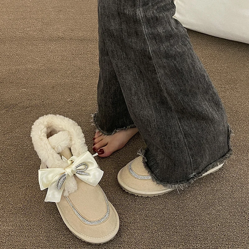 

Женские ботинки на плоской подошве, зимняя обувь для женщин, плюшевые ботинки с круглым носком, Роскошные Дизайнерские ботильоны из резины и меха, 2022, L