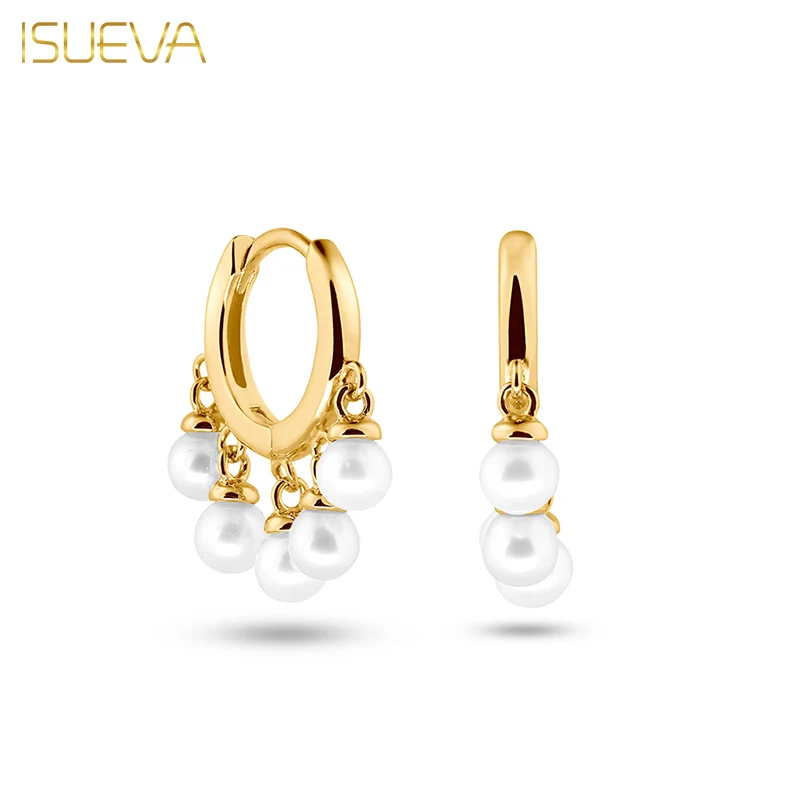 

ISUEVA Gold Plated Hoop Drop Earrings for Women Fashion Piercing Exquisite Imitation Pearl Dangle Earrings Jewelry Accessories