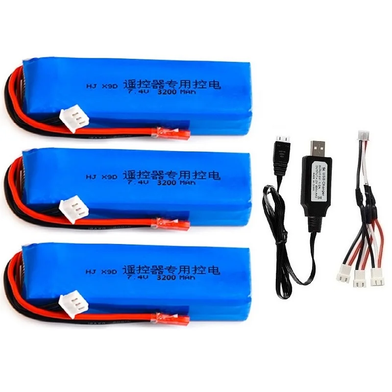 Upgrade Rechargeable Lipo Battery 7.4V 3200mAh 2S With Charger for Taranis X9D 8C Plus Transmitter Toy Accessories
